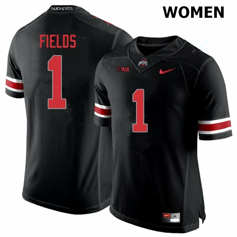 Ohio State Buckeyes Women's Justin Fields #1 Blackout Authentic Nike College NCAA Stitched Football Jersey HM19Q70MH